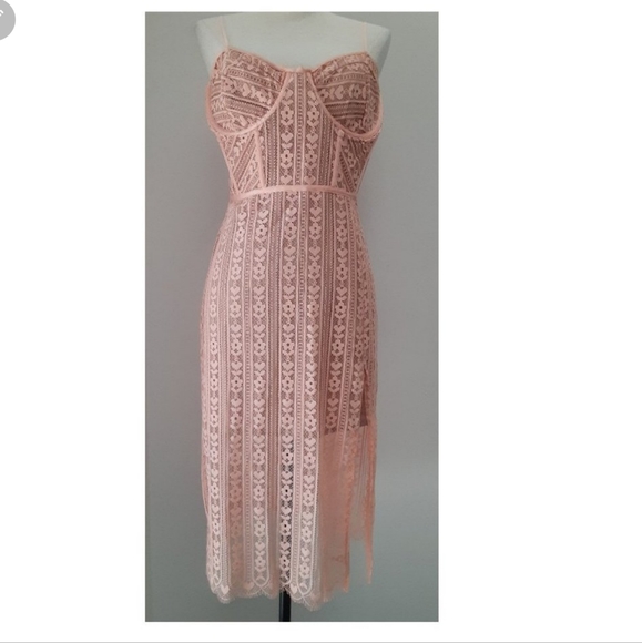 🍋For Love and Lemons Dakota Peach Lace Midi Dress - Picture 5 of 12